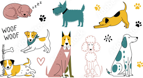 Cute dog breeds illustration vector art for pet lovers design