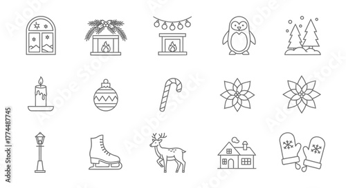 Christmas icons set featuring winter symbols and festive holiday elements