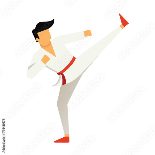 Martial arts practitioner in action performing a high kick