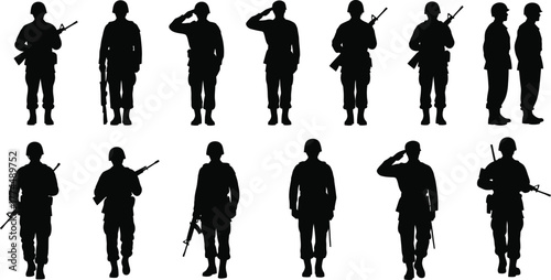 Army soldiers silhouettes vector graphic design illustration