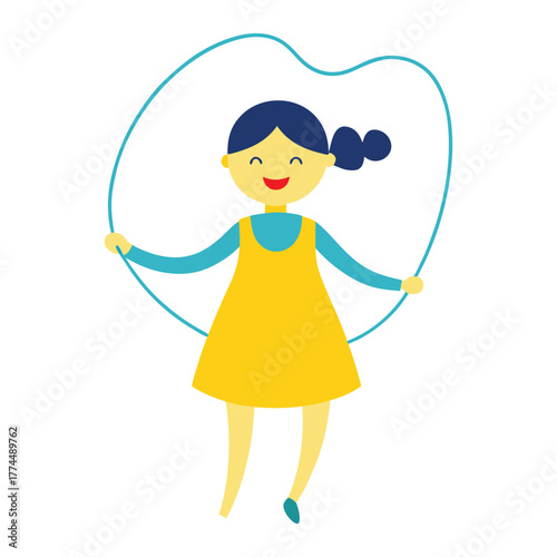Happy young girl jumping rope outdoors illustration