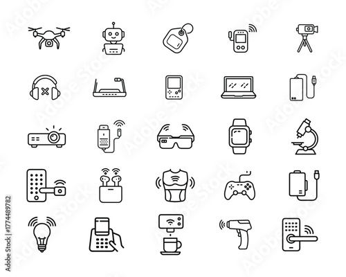 Smart Devices Line Icon Set – Modern Technology, Gadgets, and Electronics Vector Pack