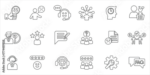 customer service icons set. customer, service, help, experience, assistance, technical support and more. simple line vector