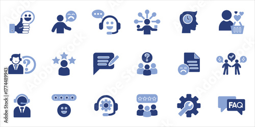 customer service icons set. customer, service, help, experience, complaint, assistance and more. simple colored vector