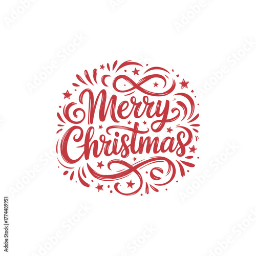 Vector festive handwritten text Merry Christmas on white background