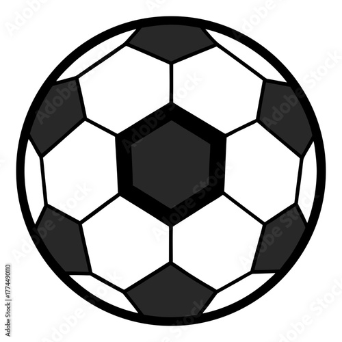 Classic monochrome soccer ball design featuring hexagonal and pentagonal panels, ideal for sports graphics, athletic themes, and game concepts