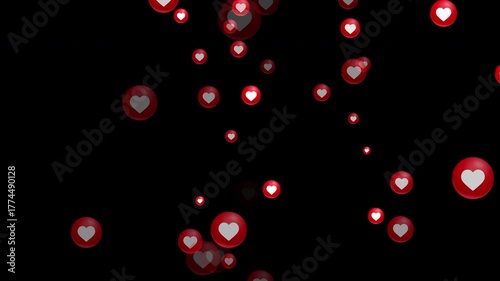 Heart fountain fly up. Stream reactions in social media. Follower like support. Love button emoji motion graphic. Live streaming in instagram, youtube, tiktok, twitch reaction. MOV Alpha Channel