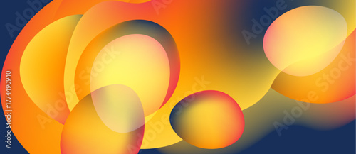 Abstract composition featuring overlapping circles. Warm colors dominate, transitioning from yellow to orange, with hints of blue. Smooth gradients create depth.