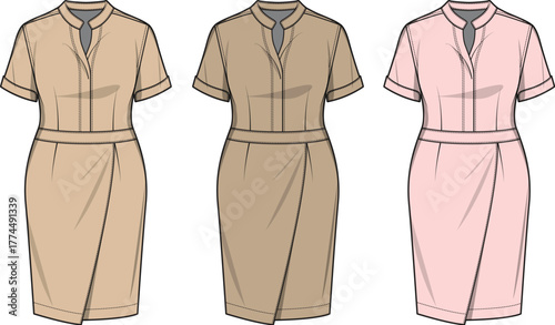 Elegant Wrap Dress Variations Short Sleeve Fashion Illustration