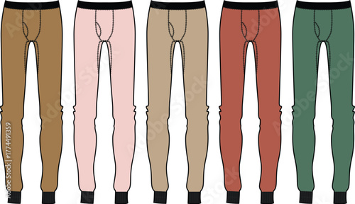 Collection of long underwear garments in various colors with a simple illustration style for design usage