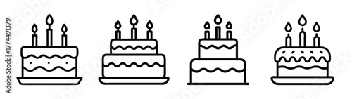 Four detailed birthday cakes with candles icons celebrating your special day