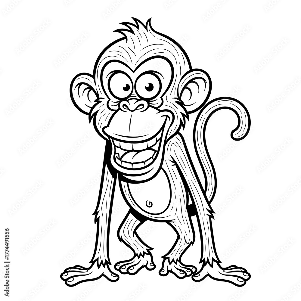Obraz premium Cartoon monkey character standing and smiling happily 