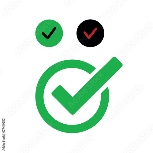 green,black check mark isolated tick symbols