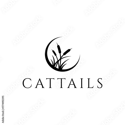 cattail and crescent moon logo with a simple and elegant design
