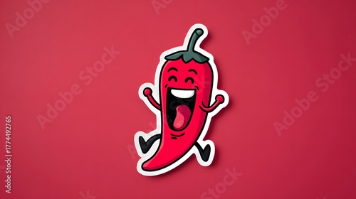 Whimsical 2D Animated Red Chili Character Sticker Showcasing Joyful Eccentricity and Lively Emotions in Digital Art