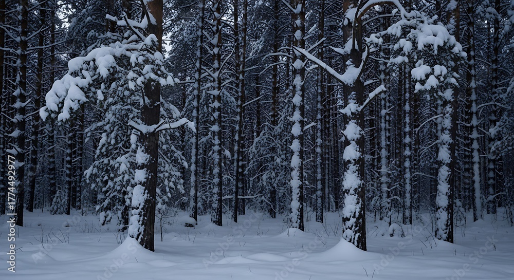 Fototapeta premium Snow Covered Pine Forest in Winter Season.
