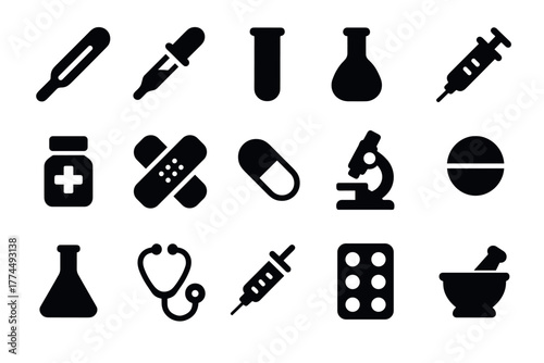 Medical icons set simple healthcare symbols for pharmacy and science