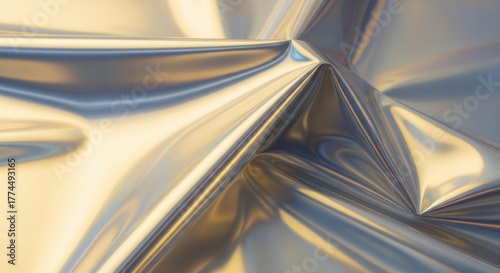 Abstract shimmering metallic surface with dynamic folds and reflections