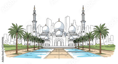 Abu Dhabi skyline doodle with iconic landmarks and architecture