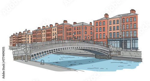 Dublin skyline doodle with iconic landmarks and architecture