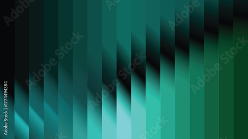 Modern geometric background with angular 3D stripes and shadow effects in shades of teal and green.