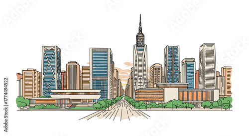 Sao Paulo skyline doodle with iconic landmarks and architecture
