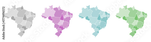 Vector map of Brazil with colored regions and borders. Perfect for educational materials, infographics, travel, and data visualization. Editable, flat, and minimal design in blue, red, and green tones