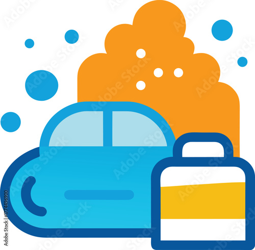 Car wash foam and sponge combo icon. Vehicle cleaning silhouette vector isolated white.