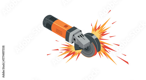 Isometric angle grinder with sparks on white background for construction and…
