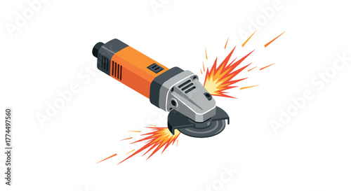 Isometric angle grinder with sparks for construction and safety designs