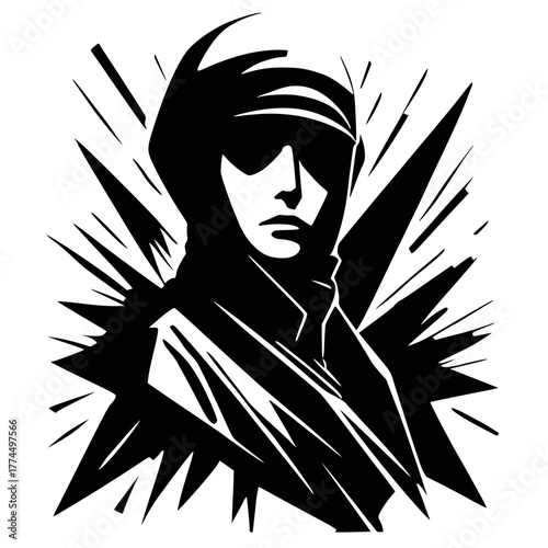 Rebellious Emo Silhouette with Explosive Rays 