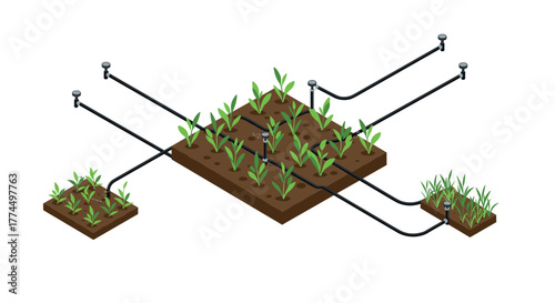 Isometric modern irrigation system for efficient urban farming