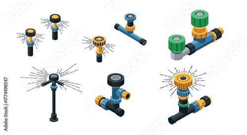Isometric sprinkler system components for garden irrigation design
