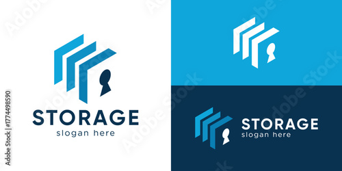 Creative simple storage logo template. Modern self storage logo design vector illustration.