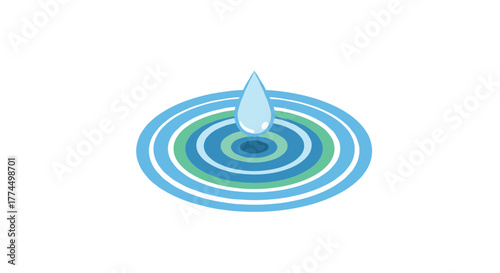 Colorful concentric circles featuring water droplet in minimalistic design
