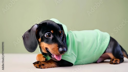 Cute puppies in clothes.