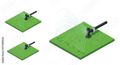 Isometric garden sprinkler system: watering lawn with efficient irrigation te…