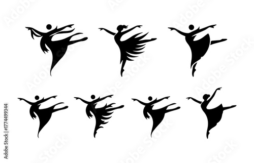 Elegant Ballerina Silhouette Set – Graceful Dance Poses in Minimalist Black Design