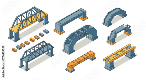 Isometric bridge components collection for construction design