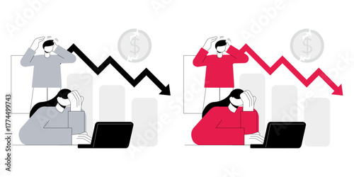 Financial Crisis and Business Failure Concept Illustration, Economic Downturn or Recession Vector Illustration