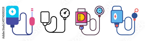 Medical infusion and blood pressure monitoring icons for healthcare visuals