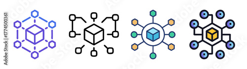 Digital blockchain network cube icons set technology decentralized data