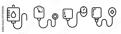 Collection of medical infusion bag and blood bag icons for donation purposes