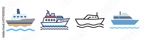 Collection of four distinct boat icons and designs on white