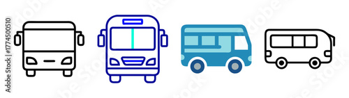 Collection of four bus icons showing different styles and designs