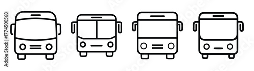 Set of four simple bus icons in front view stylized for transport graphics
