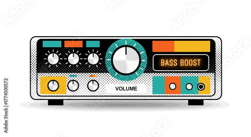 Retro Audio Amplifier with Bass Boost and Volume Control.