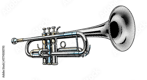 Classic Brass Trumpet Musical Instrument Illustration.