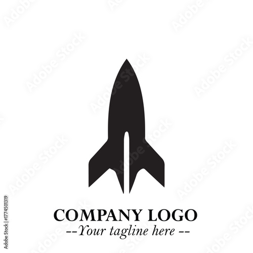 Rocket Logo Symbol in Black on the White Background with Modern Futuristic Space Design
