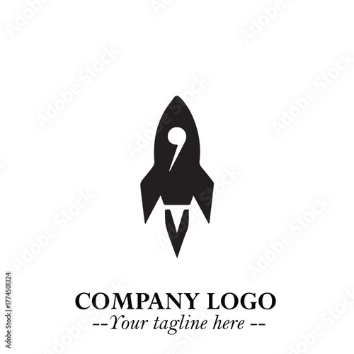 Rocket Logo Symbol in Black on the White Background with Modern Futuristic Space Design
